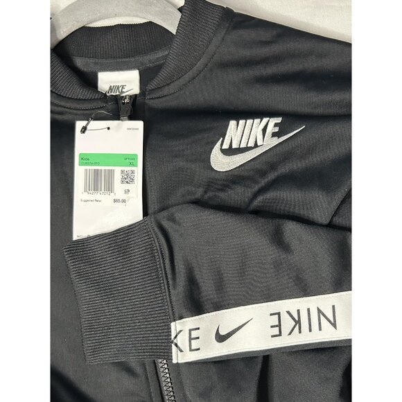 Nike Jacket Youth XL Black White Logo Swoosh Track Full Zip CU8374 Lightweight - Picture 11 of 12